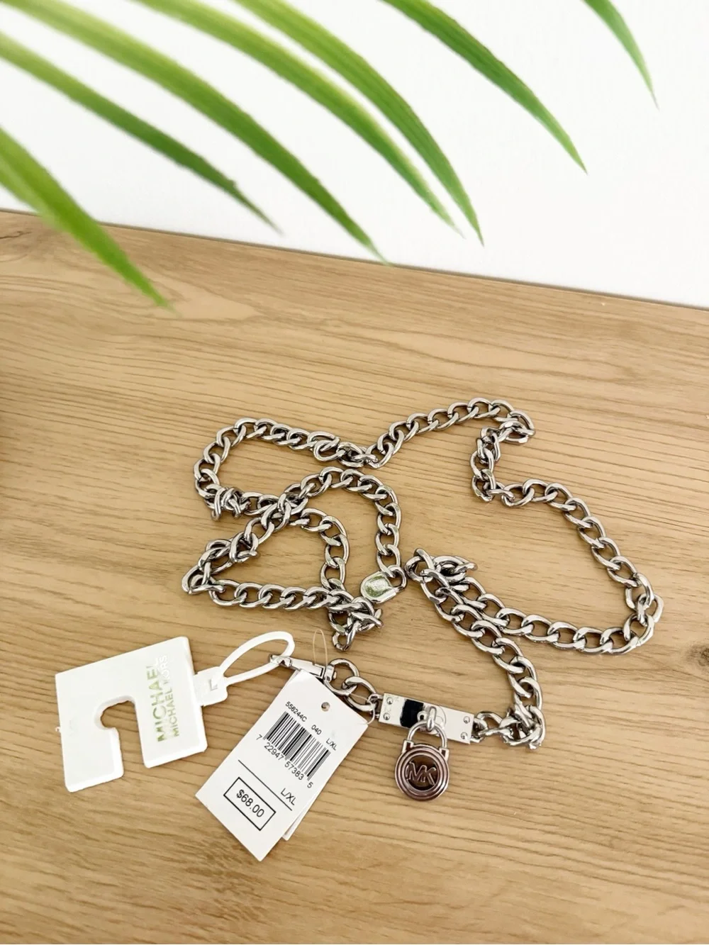 NEW Michael Michael Kors Silver-Toned Chain Belt Waist Detail Size L/XL